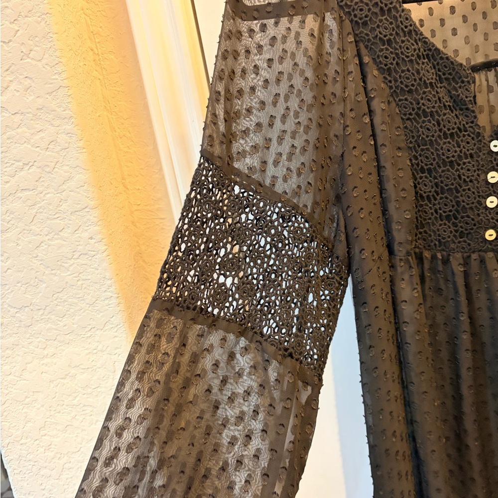 Daniel Rainn Black Swiss Dot Lace Trim Blouse - Picture 2 of 6
